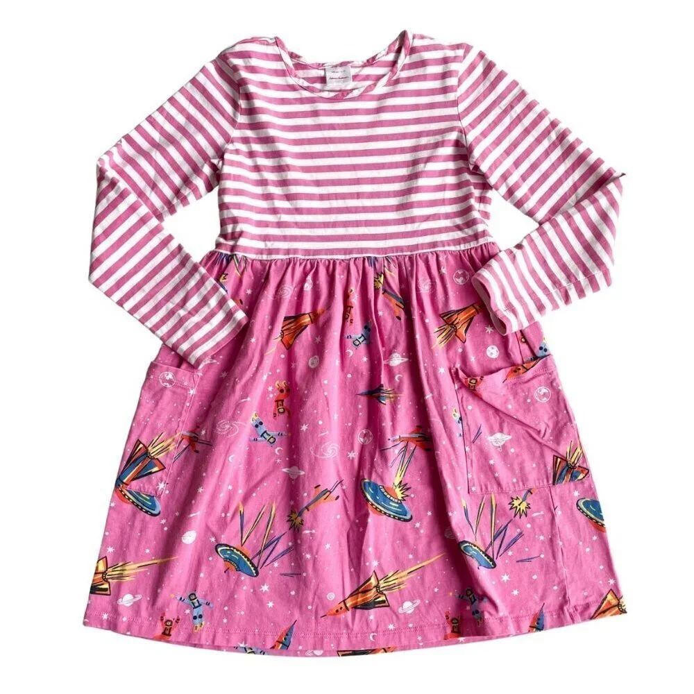 Hanna Andersson 100% Cotton Girl's Rocket Ship Space Dress‎ - Size 10